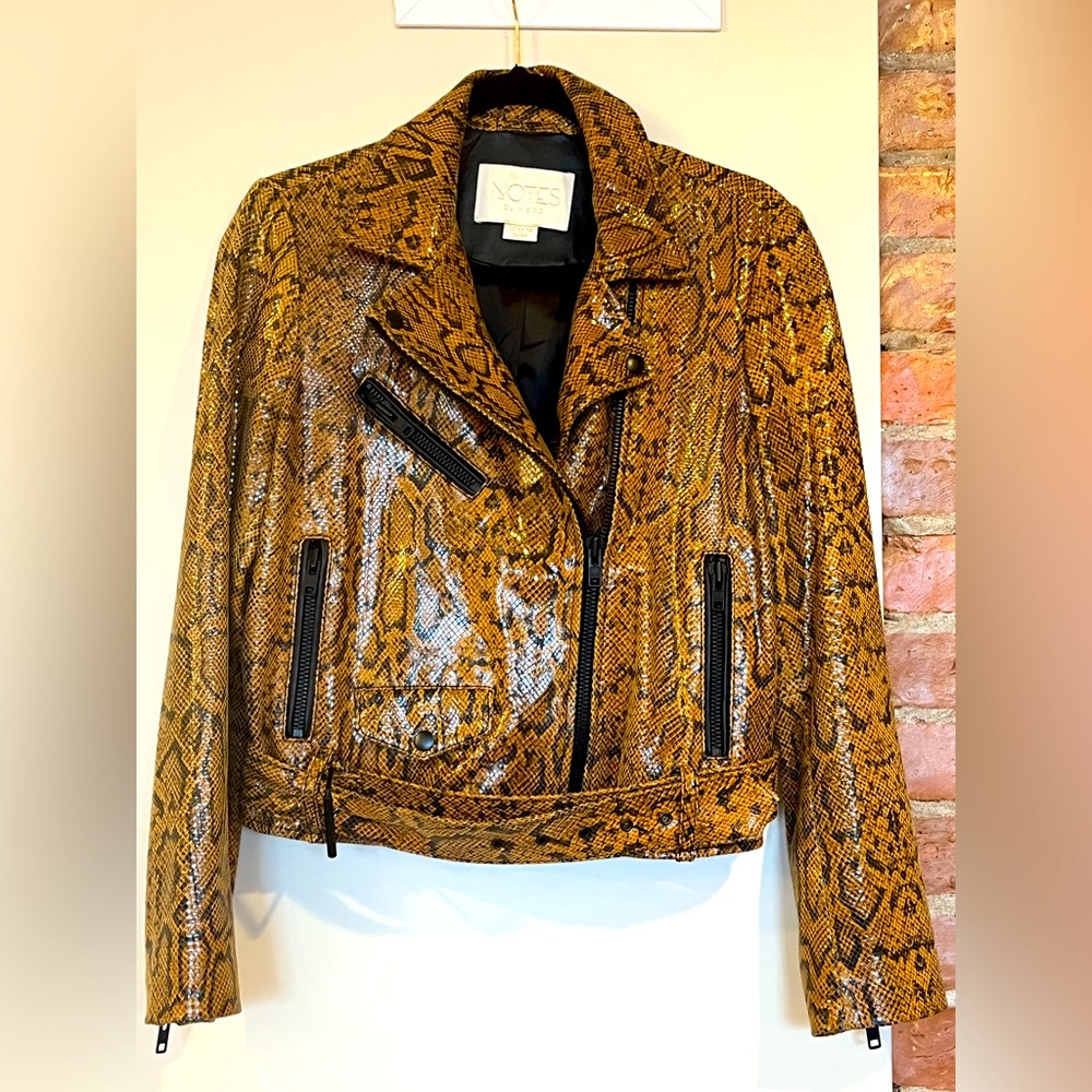 Snakeskin Print Leather Jacket